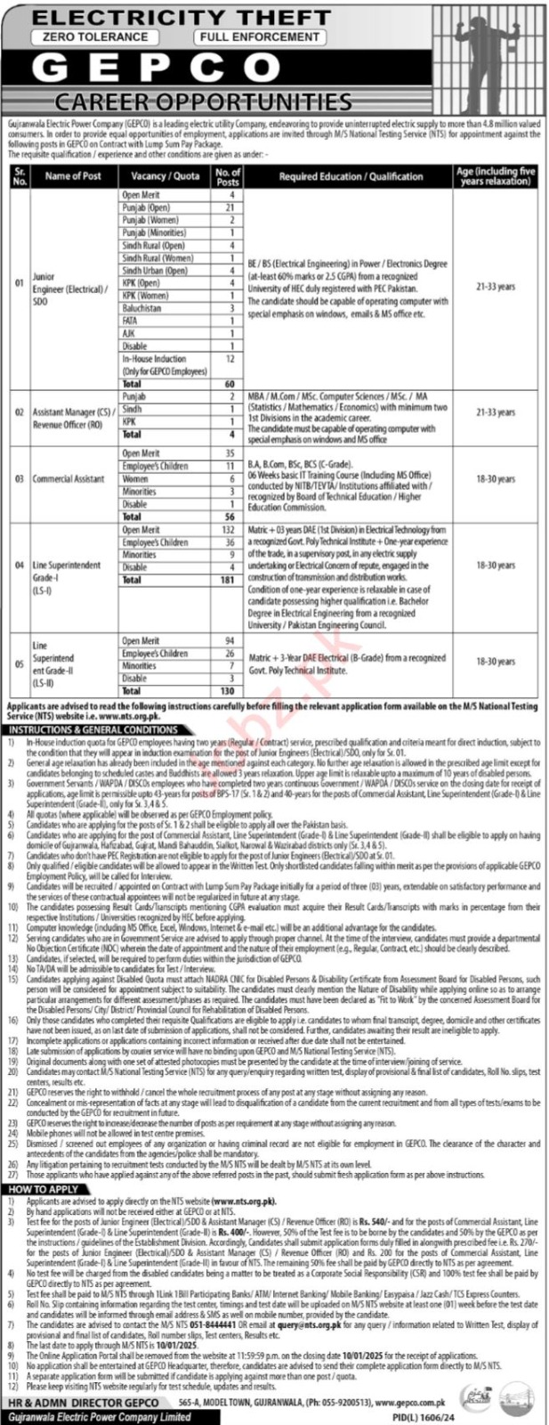 Gujranwala Electric Power Company (GEPCO) Open Positions